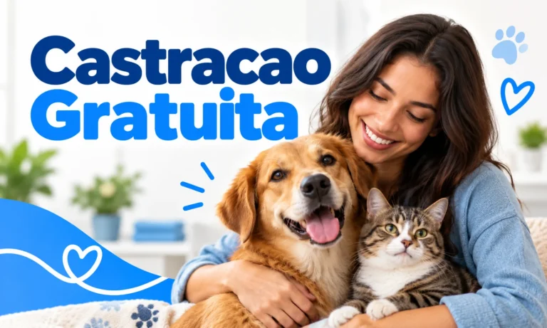 Veterinária examinando um gato, capa sobre castração gratuita