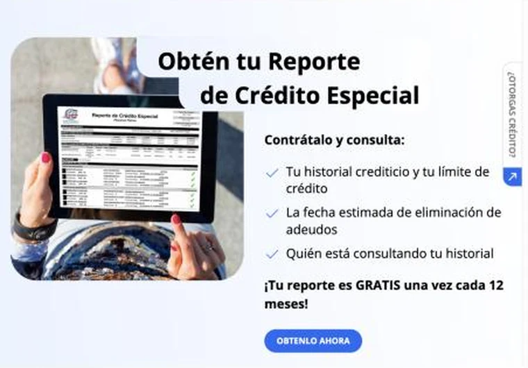 Página de Buró de Crédito que ofrece el Reporte de Crédito Especial y dice que es gratuito una vez cada 12 meses