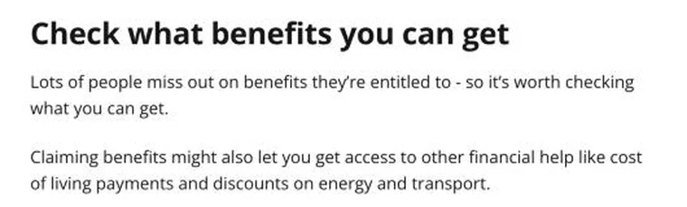 Citizens Advice section titled Check what benefits you can get