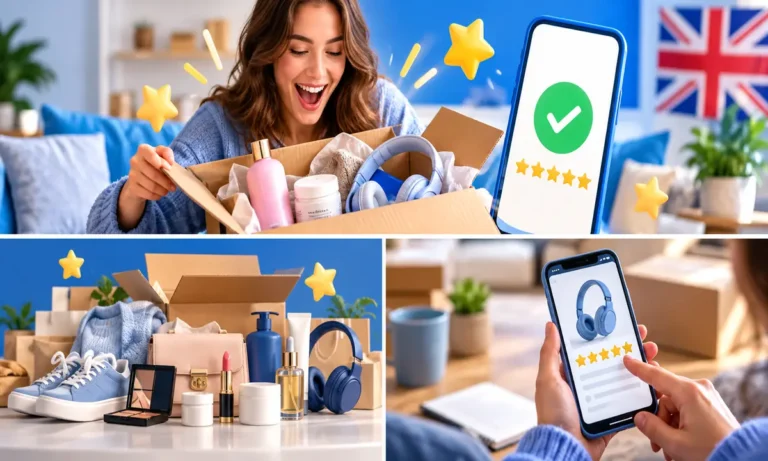 Person unboxing products to test at home and reviewing them on a phone