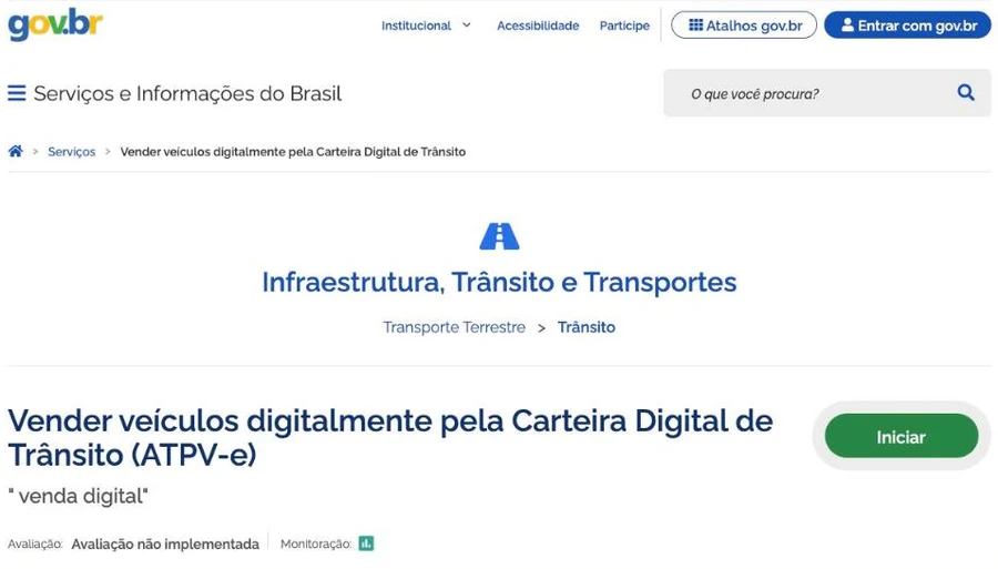 Serviço de venda digital de veículos pela Carteira Digital de Trânsito no portal gov.br