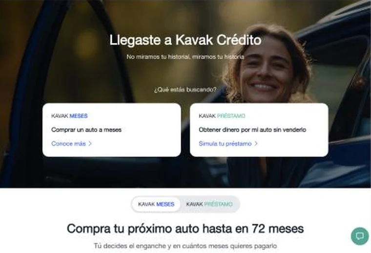 Página de Kavak Crédito con la opción de comprar un auto hasta en 72 meses