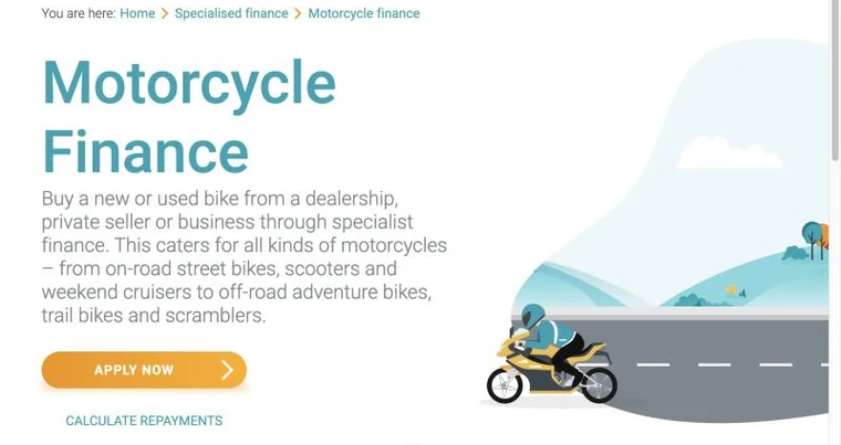WesBank motorcycle finance page describing finance for new or used bikes